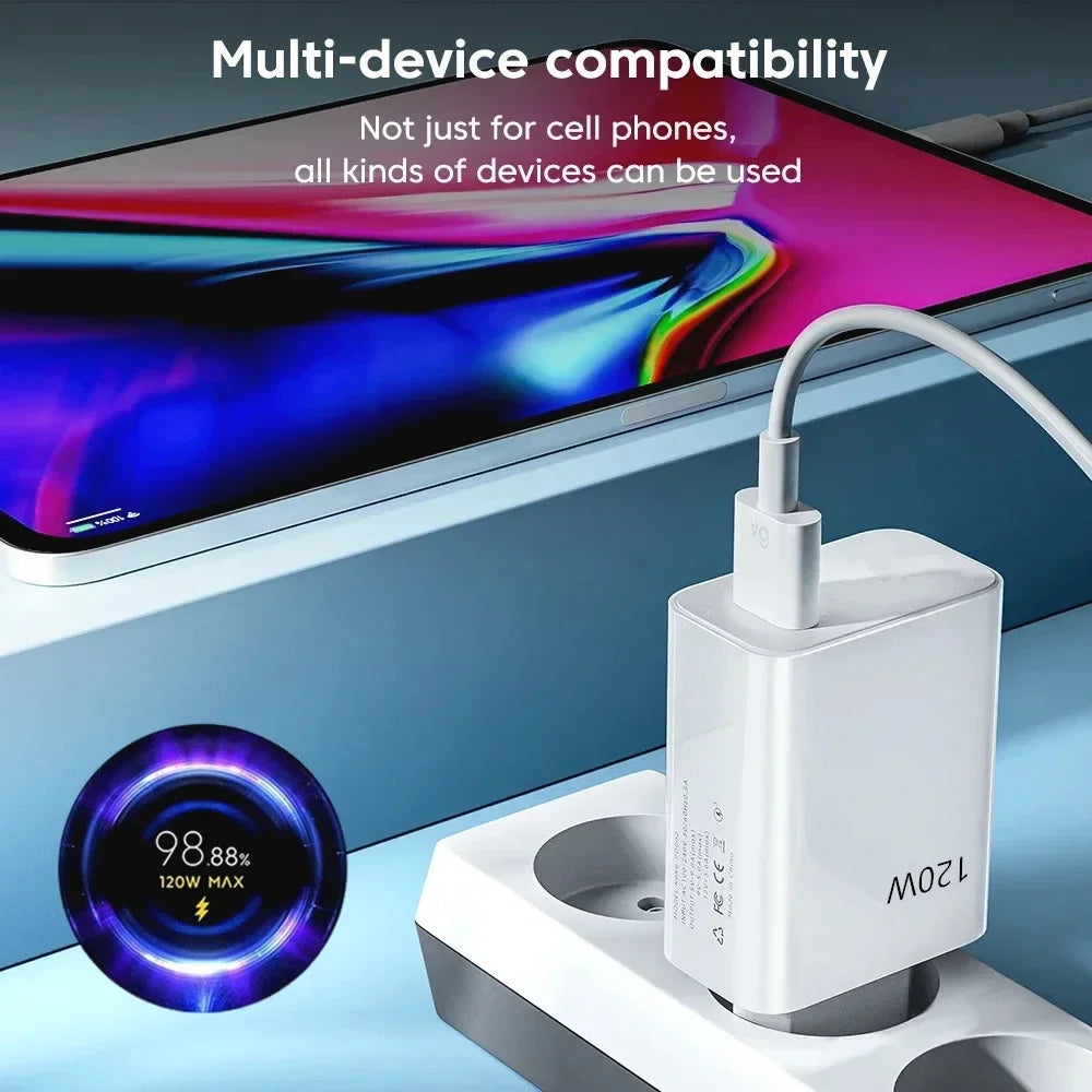 Xiaomi 120W Super Fast Charger 6A Cable USB 5.0 Type-C USB Turbo