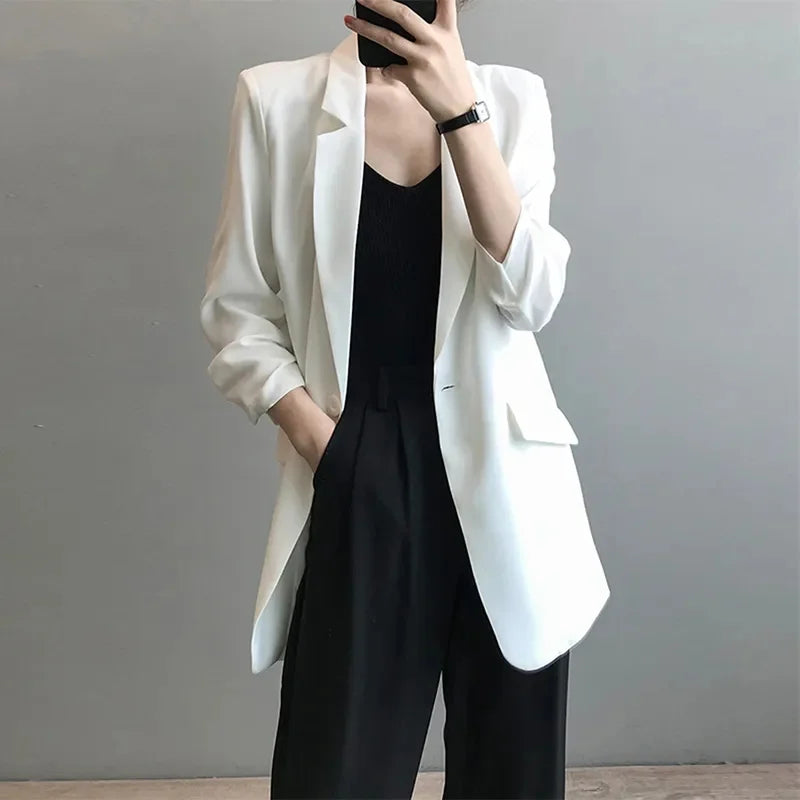 Chiffon Suit Coat Women's 2024 Summer New Korean Loose White Thin Long