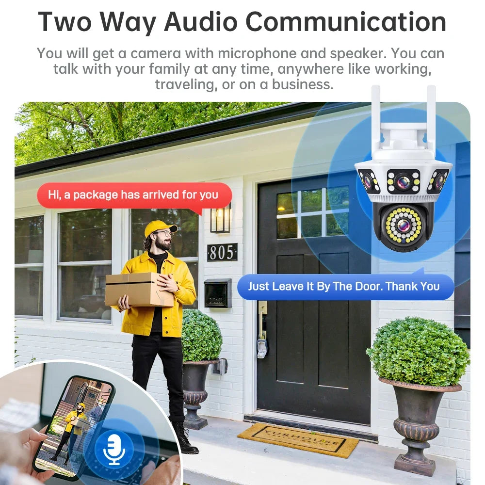 Outdoor WiFi Camera 6K Triple Screen Security Camera Two-Way Audio