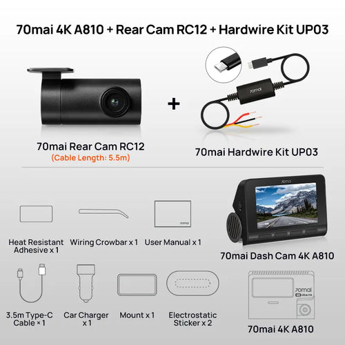 Global 70mai Dash Cam A810 Ultra HD 4K Built-in GPS ADAS Auto Record