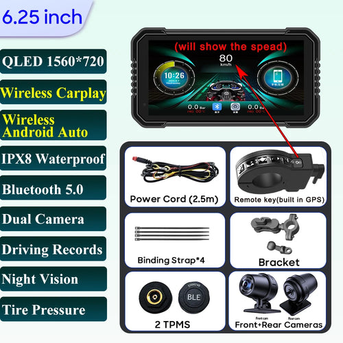6.25 inch Motorcycle Navigation Screen 1560*720 Wireless CarPlay