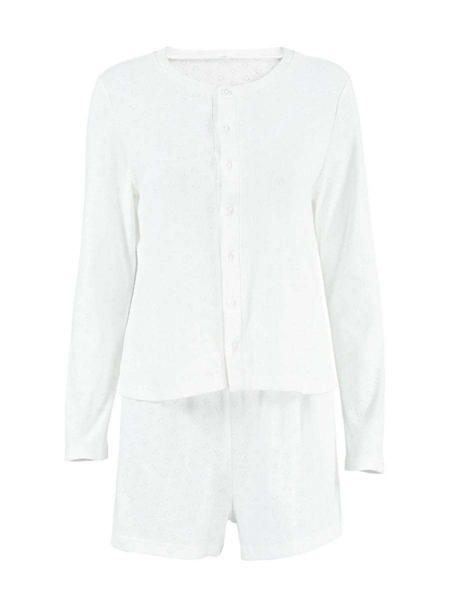 Mozuleva WomenTwo Piece Set Of Pajamas White Cardigan Long Sleeved