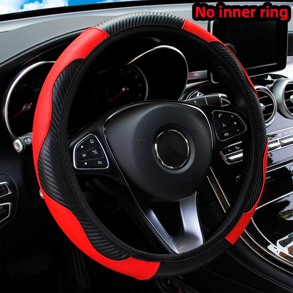 Carbon Fiber PU Leather Car without Inner Ring Steering Wheel Cover