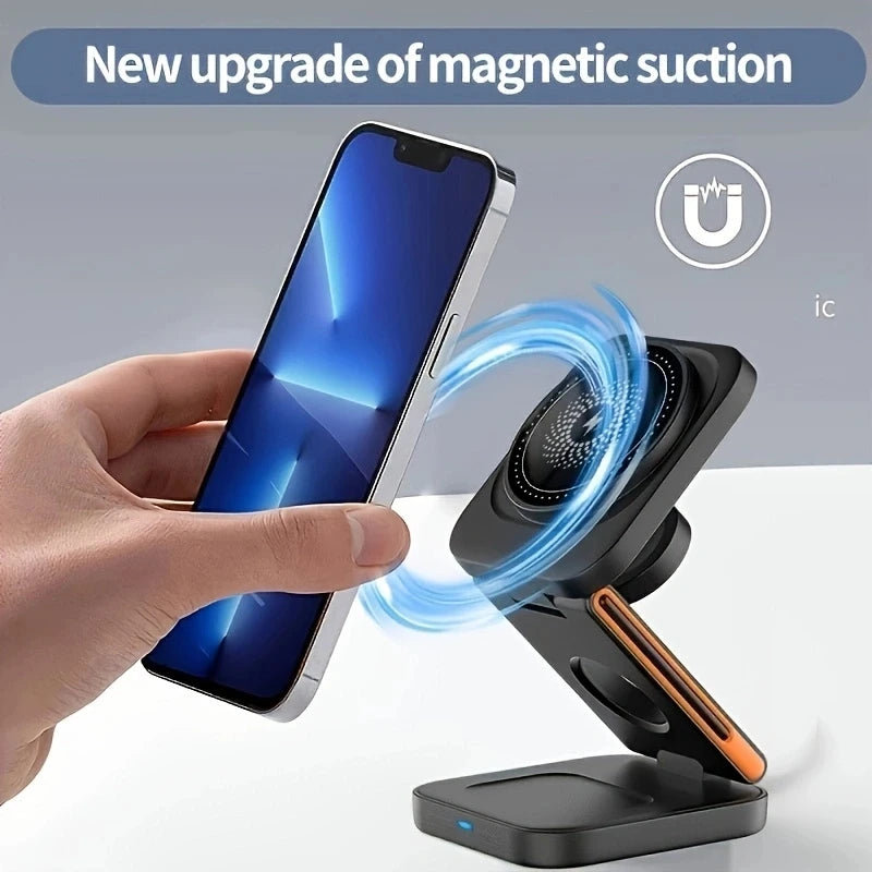 3 In 1 Magnetic Wireless Charger Stand For iPhone 16 15 14 13 12 Apple