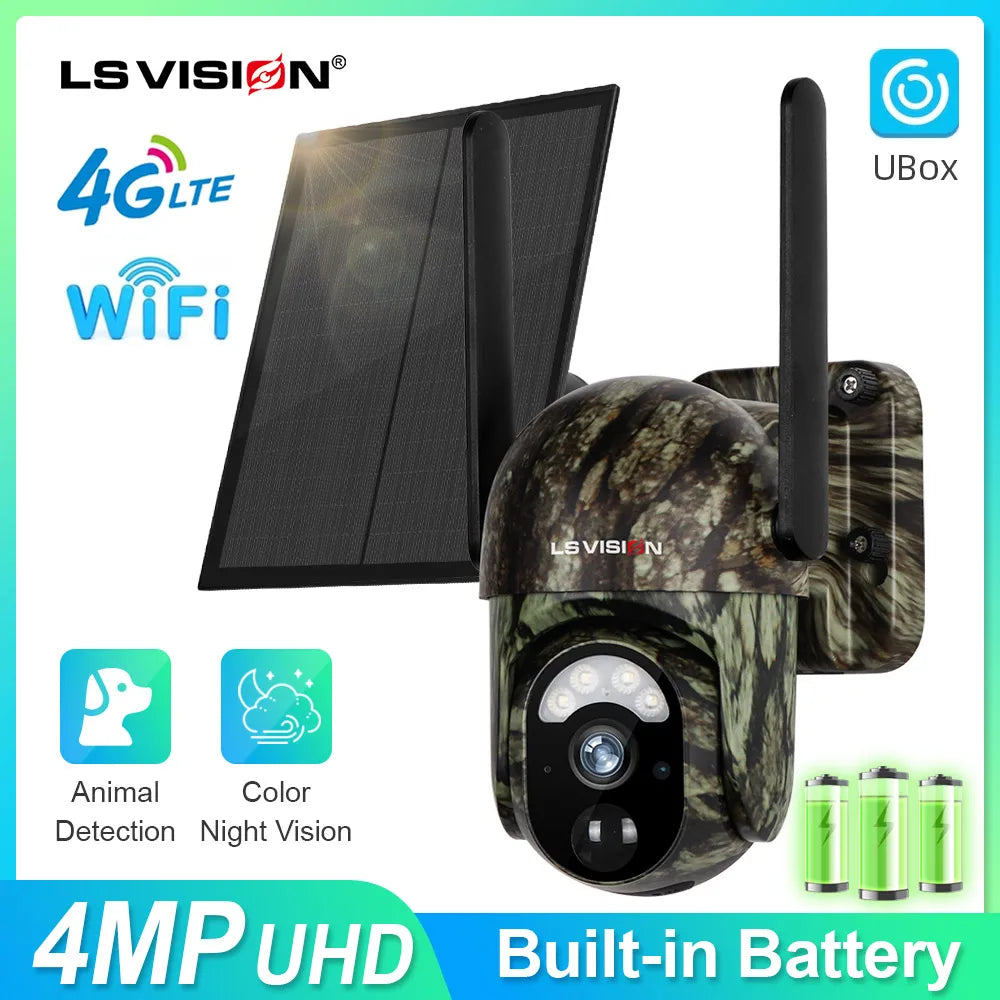 LS VISION 4G SIM Solar Security Cameras Wireless Outdoor  2K HD Video