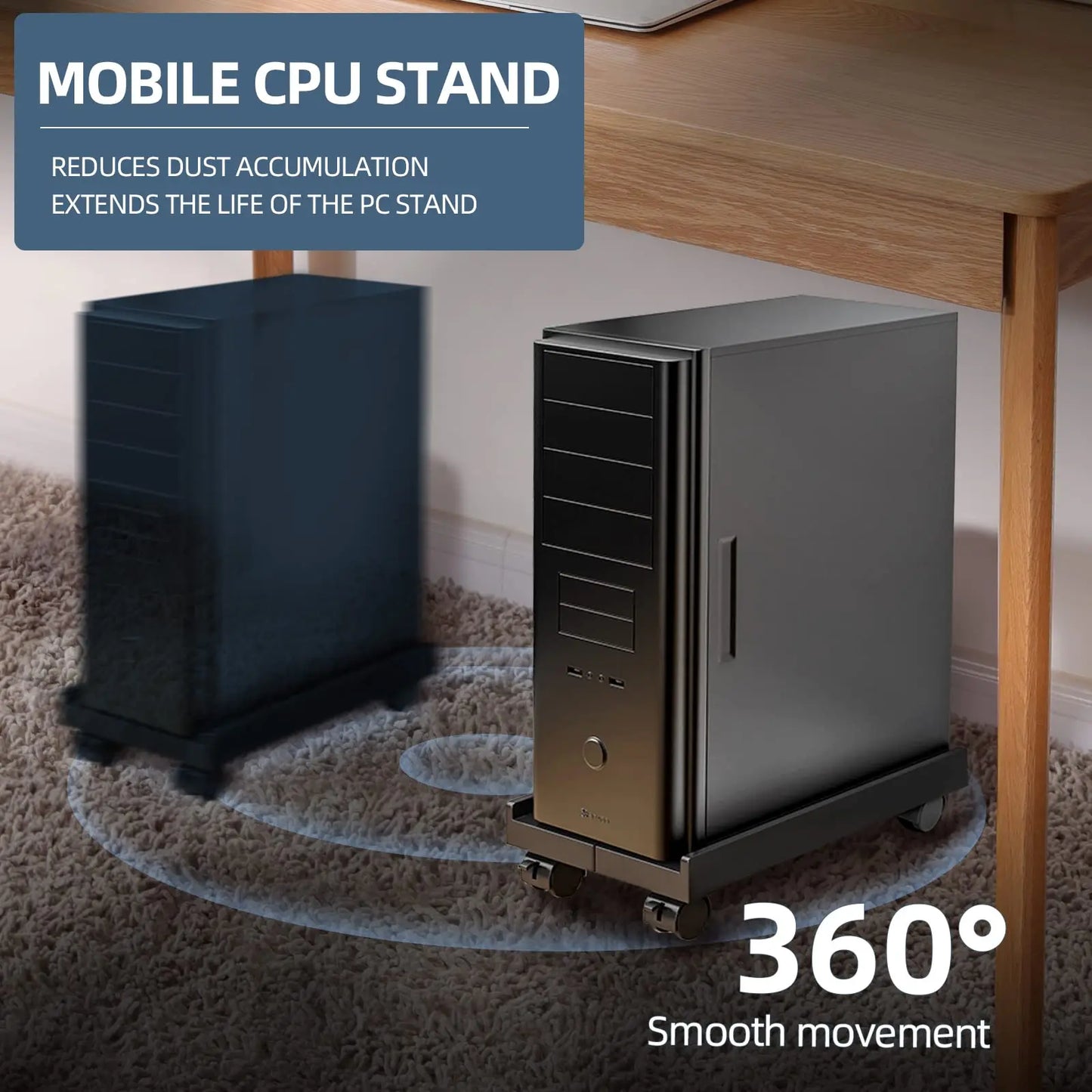 Adjustable Mobile CPU Stand, Ventilated Computer Tower Stand PC Tower