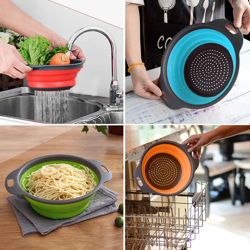 Folding Silicone Drain Basket Fruit Vegetable Washing Basket Foldable