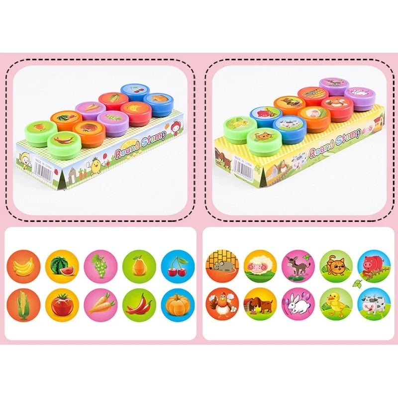 10pcs Assorted Stamps for Kids Self-ink Stamps Children Toy Stamps