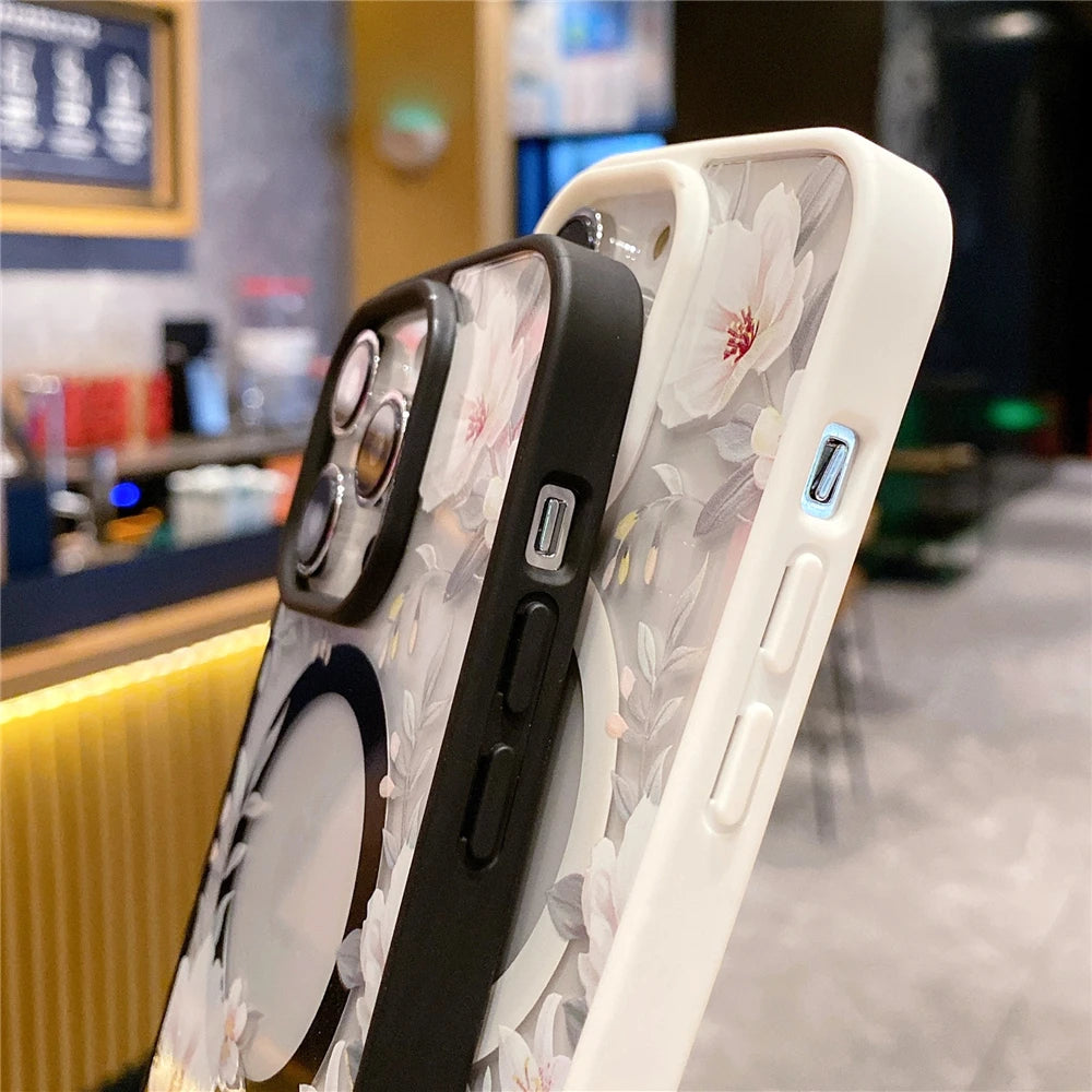Fashion Flowers Floral Clear For Magsafe Magnetic Wireless Charging