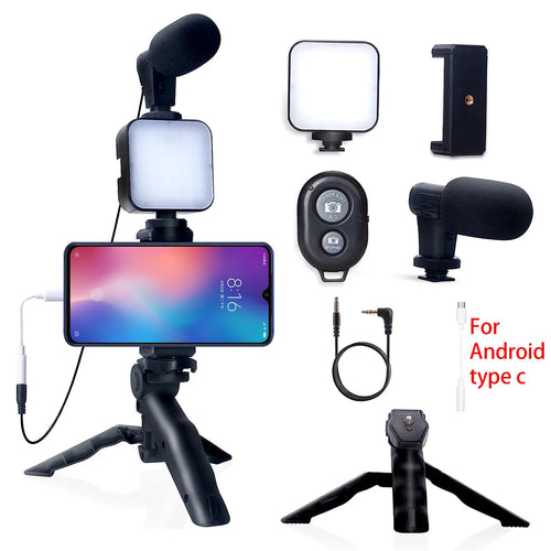 Smartphone Vlogging Kit for iPhone Android with Tripod Mini Microphone