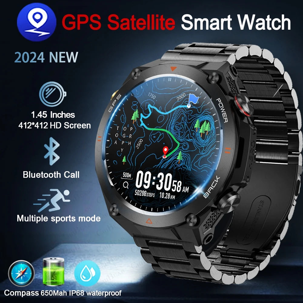 For Huawei Xiaomi GPS Outdoor Military Smart Watch Men 5ATM Waterproof