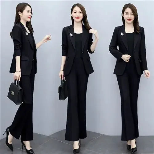 Outfit Wide Leg Trouser Suit Blazer and Womens 2 Pant Sets White Two