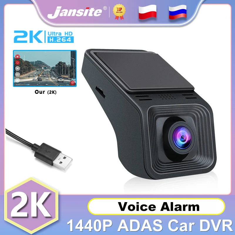 Jansite 2K USB Car DVR ADAS 1440P Dash Cam Recorder For Android Player