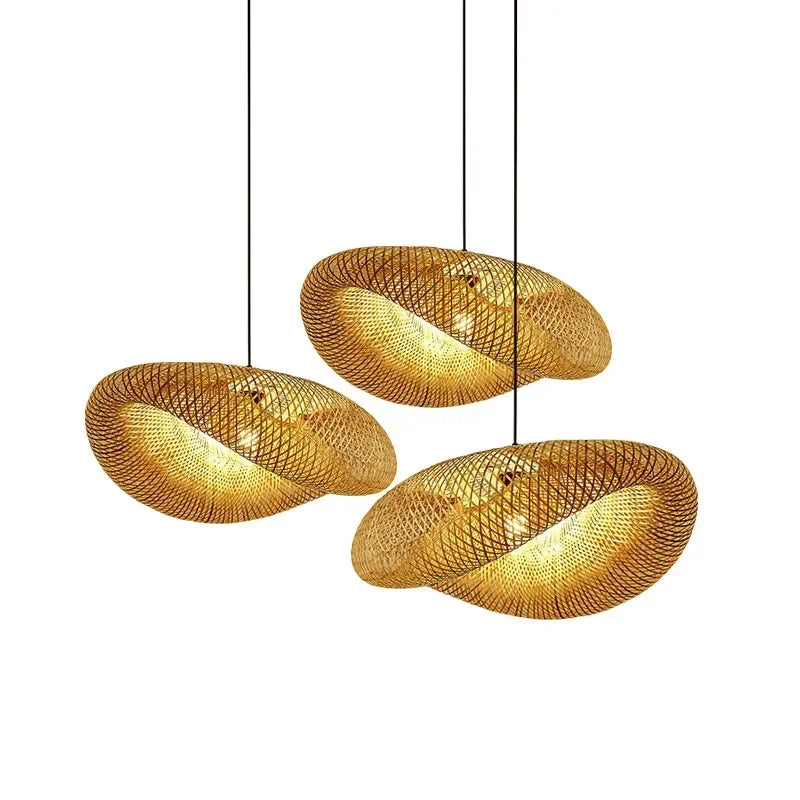 Bamboo Hand Weaving Pendant Light 40cm Hanging LED Ceiling Lamp