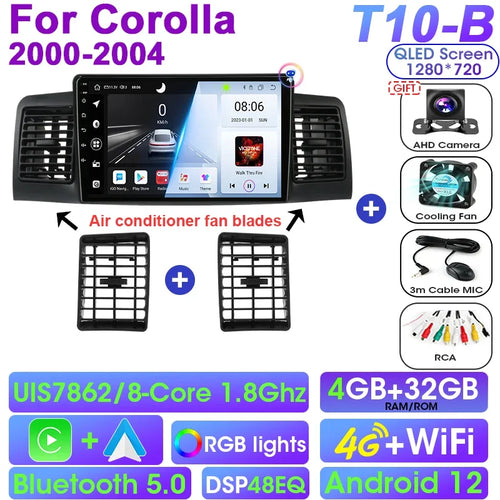 Android 12 Car Radio Qualcomm SM6125 For Toyota Corolla E120 2000 -