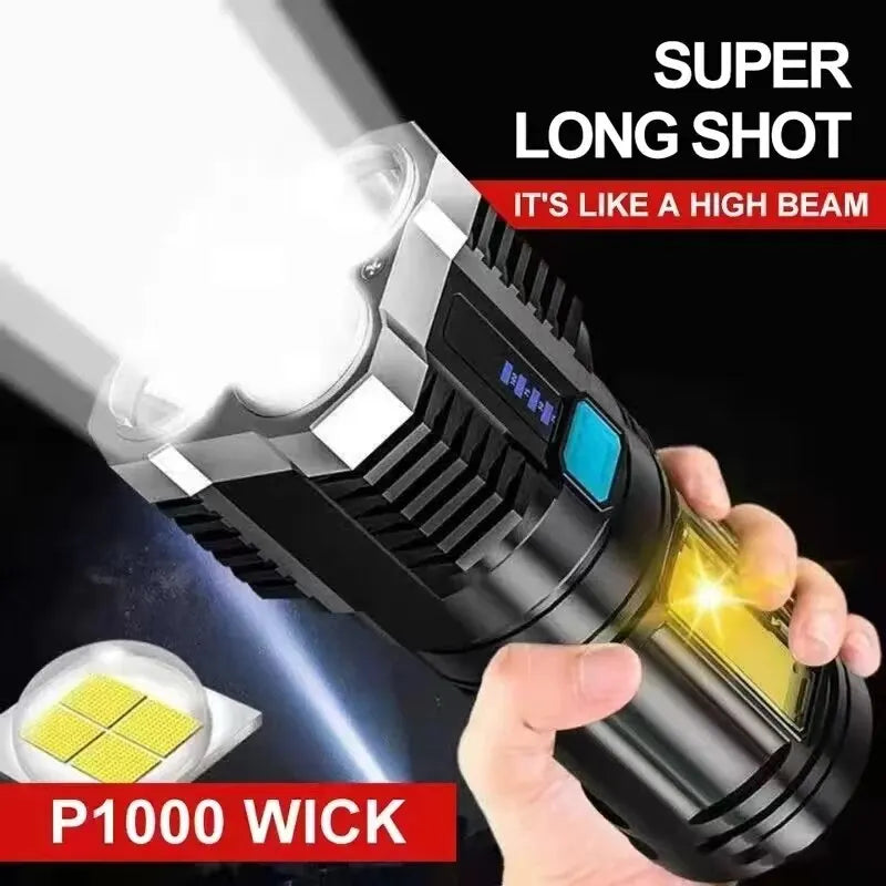 High Power LED Flashlights Camping Torch With 4 Lamp Beads And COB