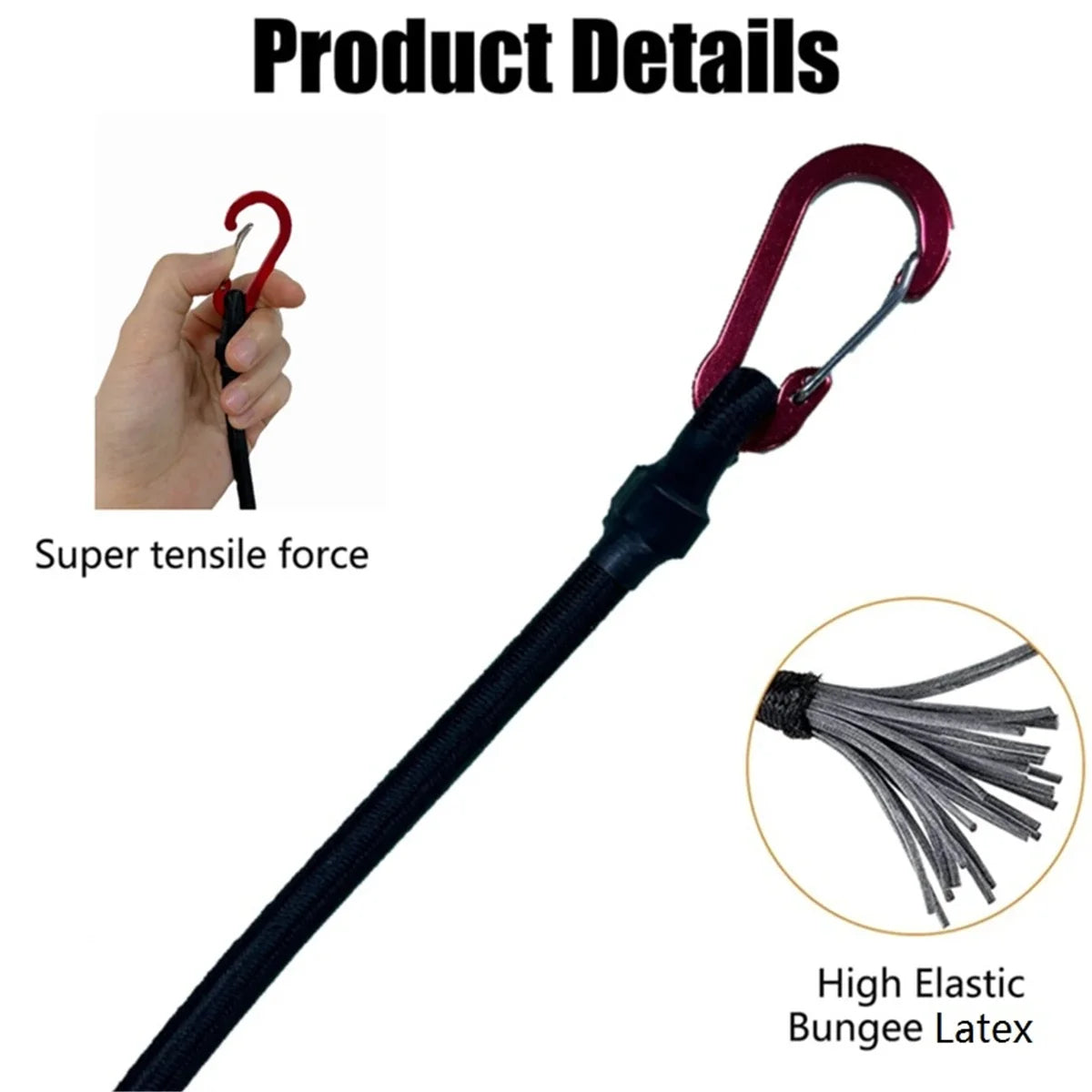 Heavy Duty Bungee Cord Elastic Tie Strap String Carabiner Hooks Kayak