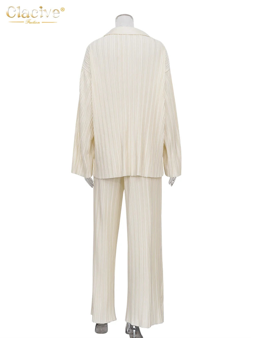 Clacive Fashion Long Sleeve Blouses Womens Two Peice Sets Casual Loose