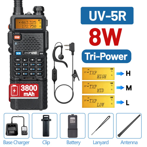 Baofeng Walkie Talkie UV 5R 5W 8W Dual Band Ham Two Way Radio Vhf Uhf