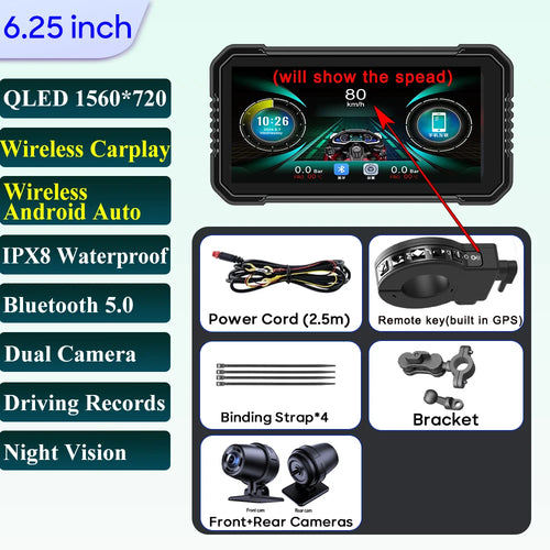 6.25 inch Motorcycle Navigation Screen 1560*720 Wireless CarPlay