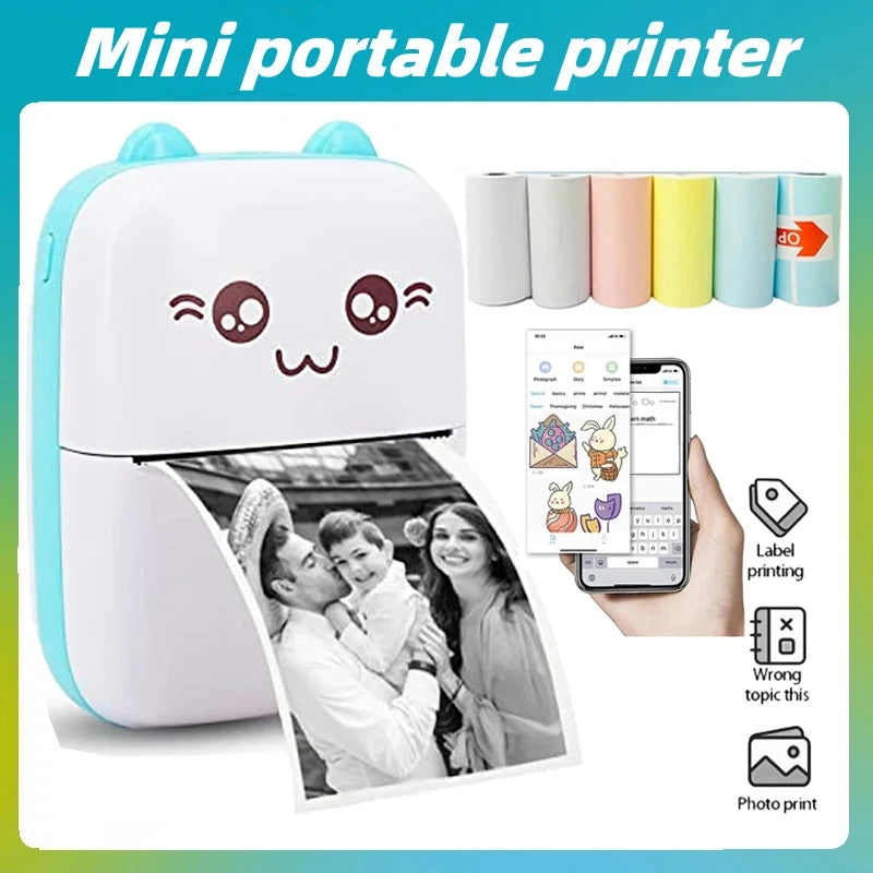 Portable thermal printer mini cat print photo pocket thermal label