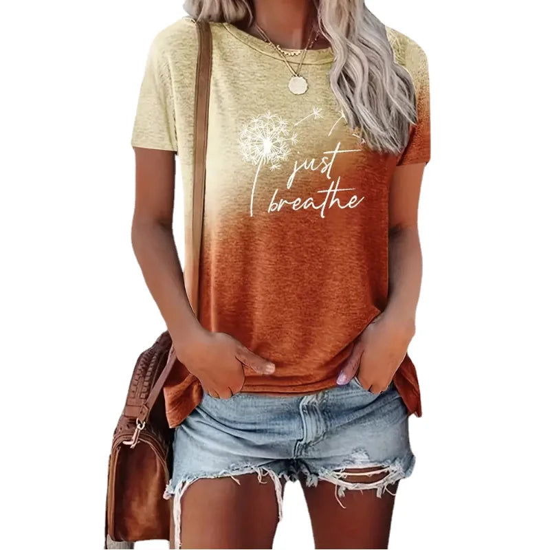 2024 New Spring Summer Women's T- Shirt Dandelion 3 Gradual Print
