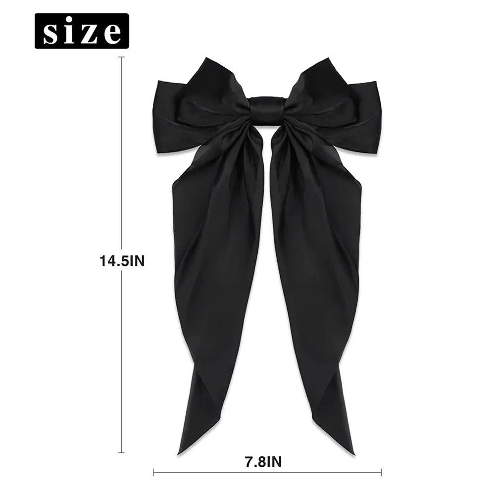 Women Elegant Bow Ribbon Hair Clip Fashion Solid Satin Spring Clip