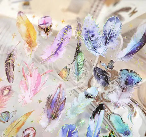 Shimmering 3D Gilding Sticker Set - Dragonfly, Jellyfish & Feather