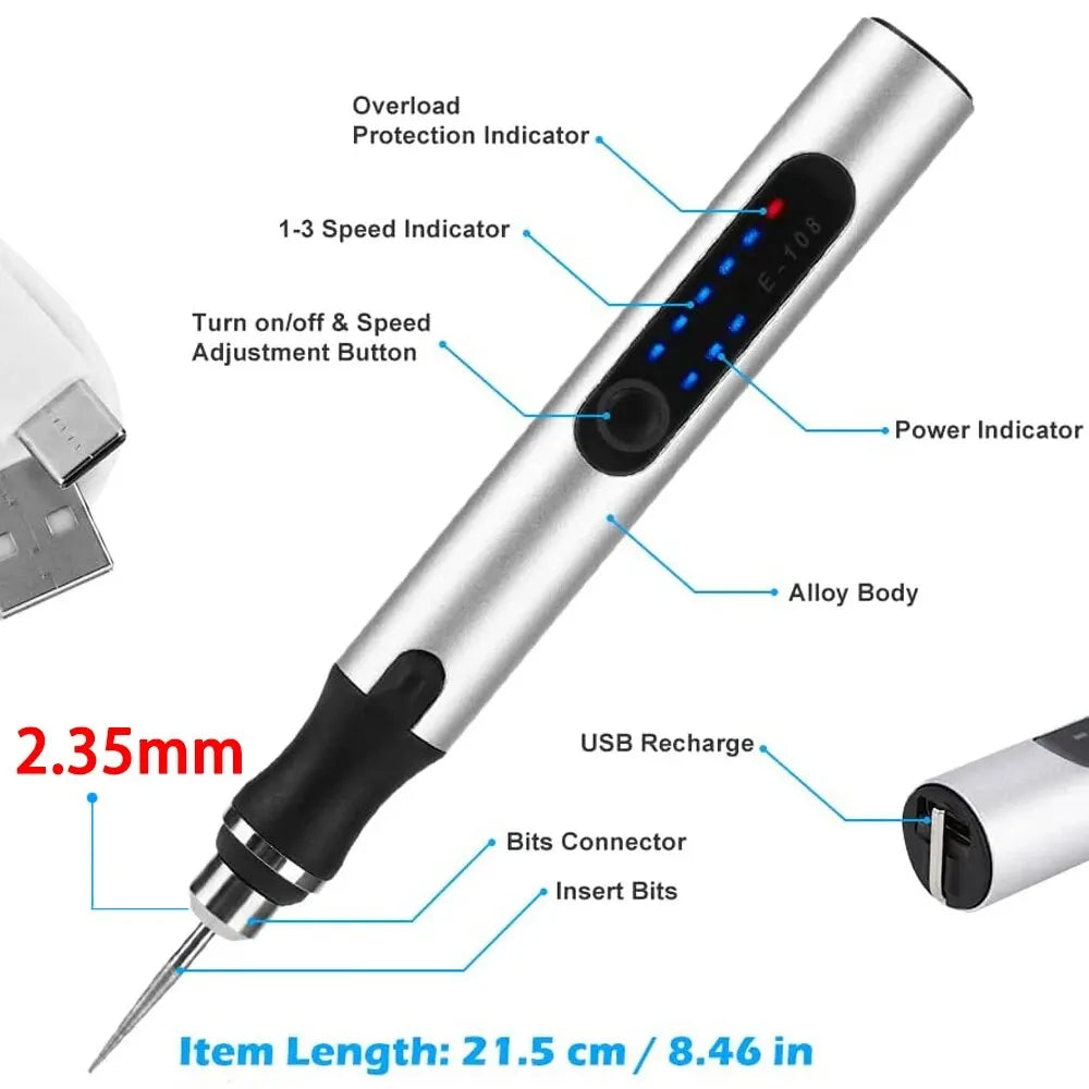 USB Cordless Rotary Tool Kit Woodworking Engraving Pen DIY For Jewelry