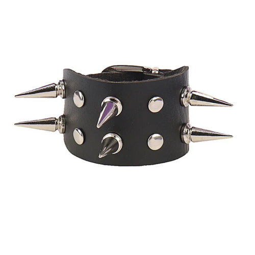 2022 PU Leather Studded Bracelet Punk Bracelet Adjustable Goth Cuff