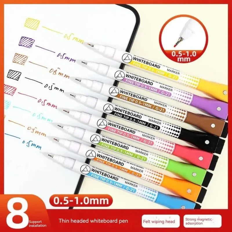 8 Colors 0.5mm Magnetic Dry Erase Markers Whiteboard Marker Pen Office