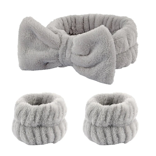 3Pcs Bow Headband Wristband Set Towel Elastic Soft Washing Face Shower