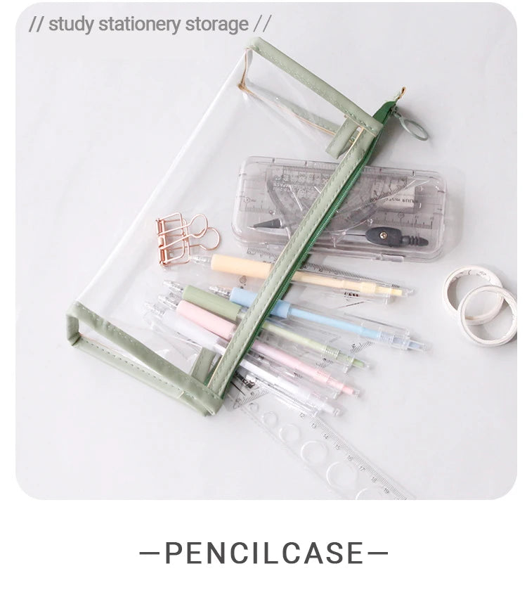 Transparent Pencil Case Large Capacity Simple Pen Bag Kawaii Cosmetic
