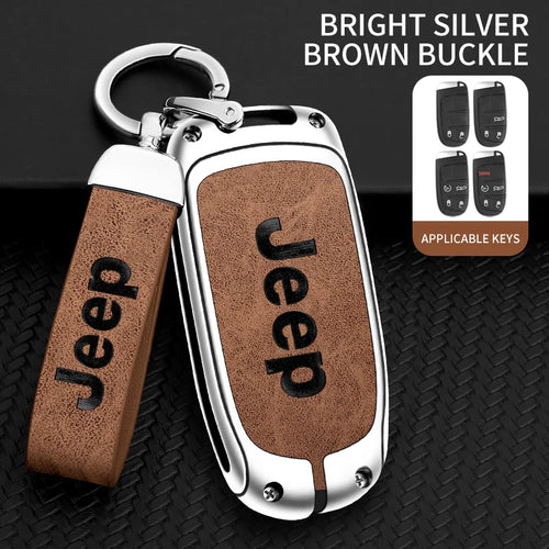 Zinc Alloy Leather Car Logo Key Cover Case For Jeep Grand Cherokee XJ