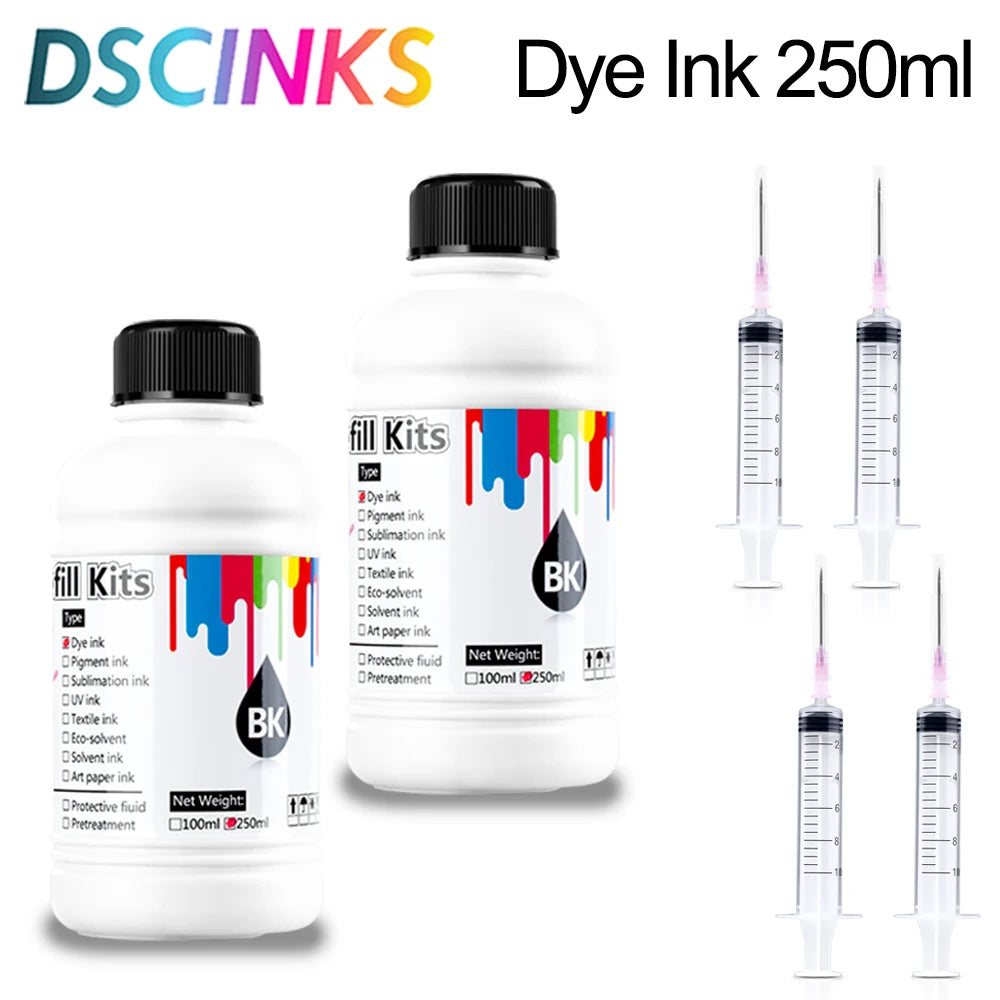 250ml Universal Dye Ink BK C M Y Kit Compatible For HP Canon Epson