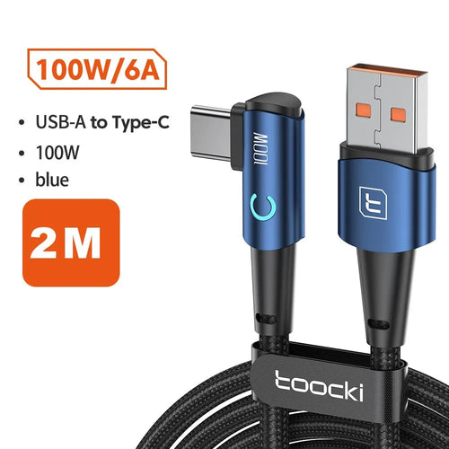 Toocki 6A USB C Cable 90 Degree For OPPO 100W Fast Charging Cord For
