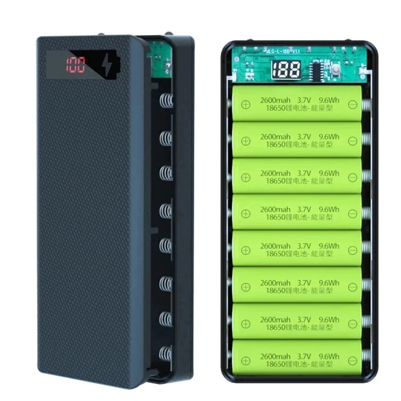 8/10*18650 Power Bank Battery Box Holder Portable Dual USB Type C
