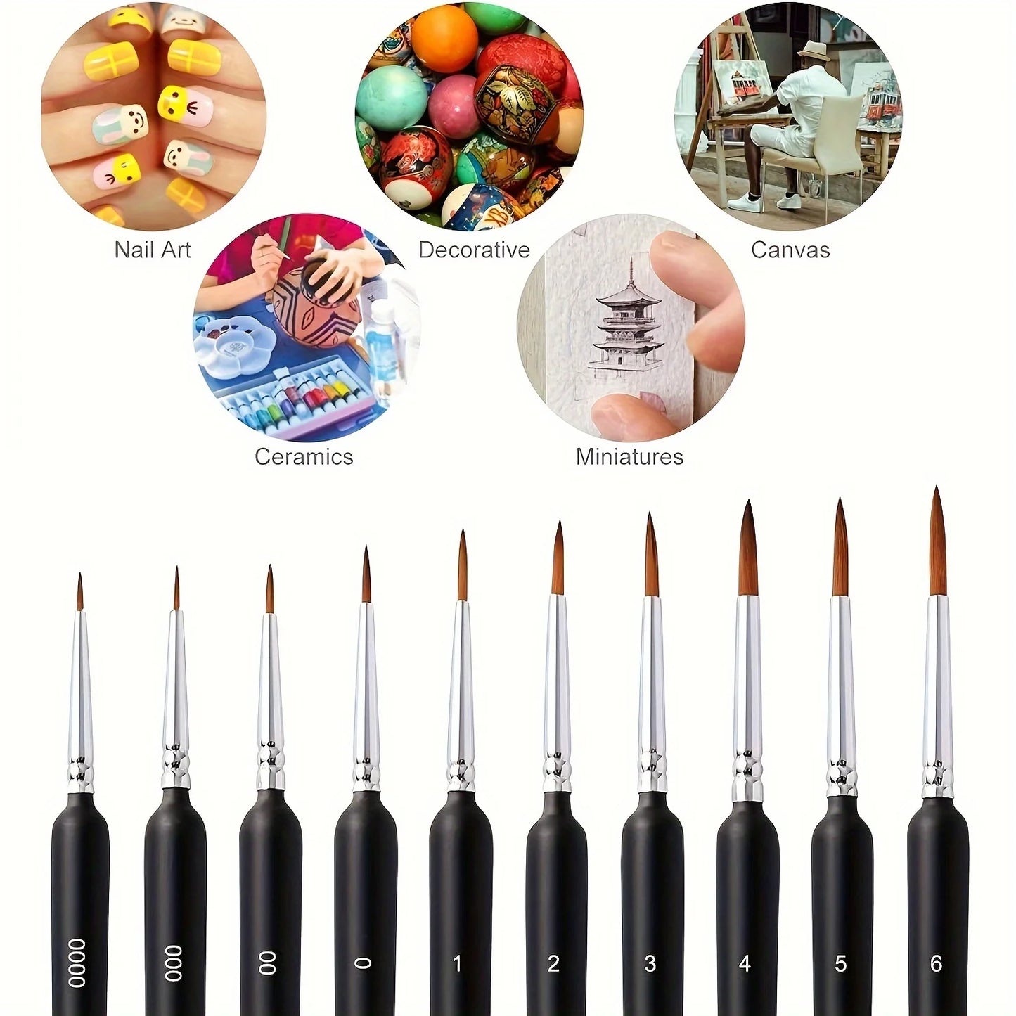 10pcs Miniature Paint Brushes, Detail Fine Tip Paint Brushes Set With