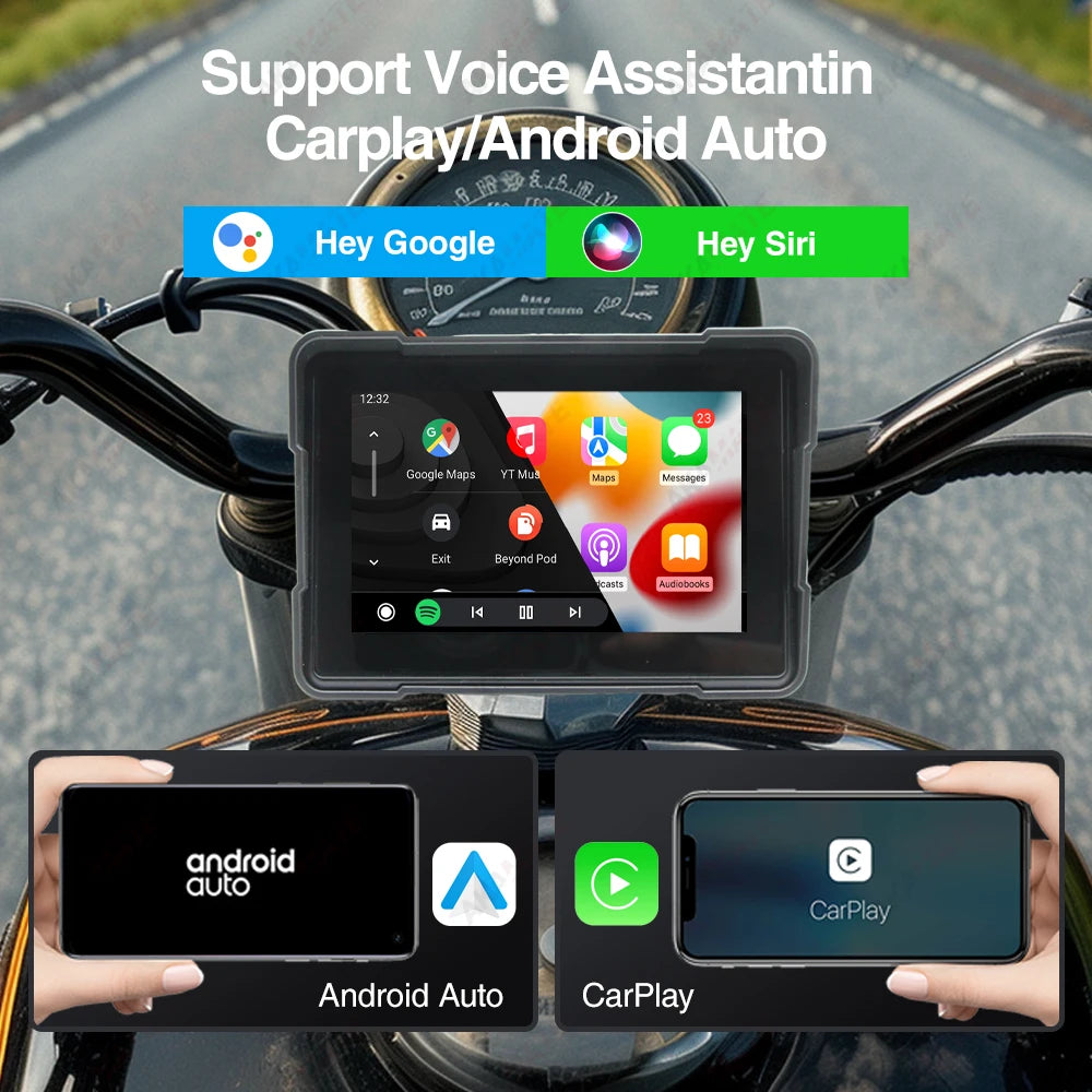 5 inch Motorcycle Monitor CarPlay Navigation Android Auto Waterproof