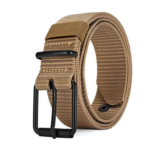 Men's Belt Porous Canvas Pin Buckle Leather Belt Outdoor Sports Belt