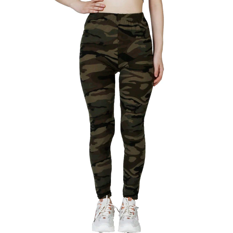 Camouflage Gray Green Tight Casual High Stretch Women's Leggings,