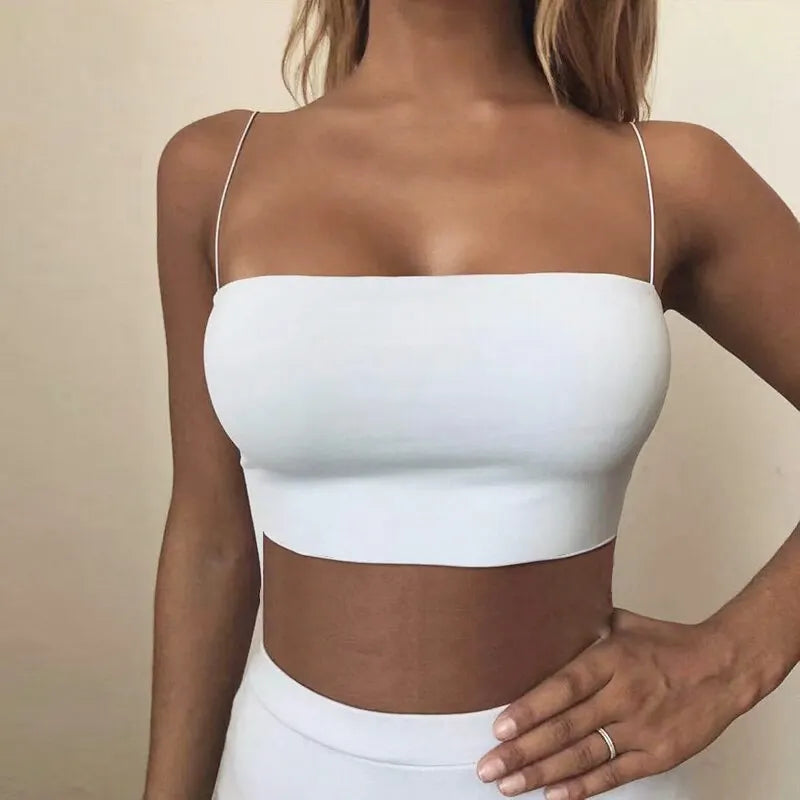 Women Crop Top Sexy Bra Seamless Tank Tops 2023 Summer Female White
