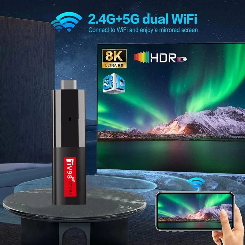 TV98 ATV Mini TV Stick Android 14 Allwinner H618 Quad Core Cortex A53