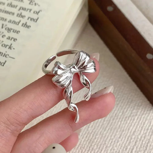 INS Minimalist Silver Color Irregular Wrinkled Surface Finger Rings