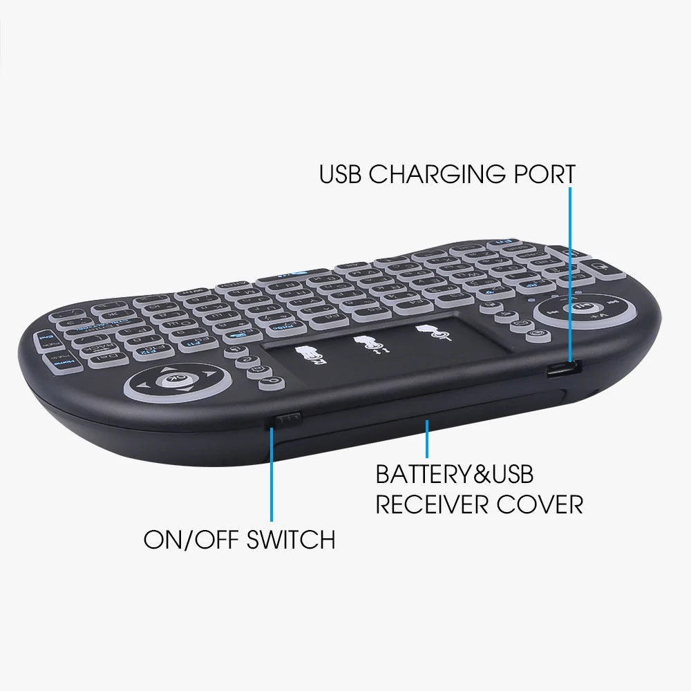 3-Color Backlit I8 Mini Wireless Keyboard 2.4GHz Air Mouse English
