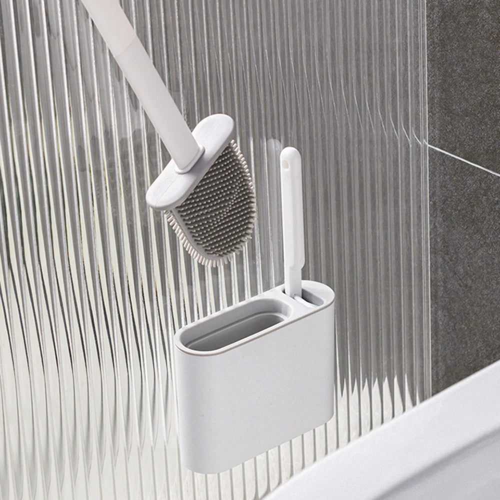 Wall Hanging Toilet Cleaning WC Brush Holder Long Handled Silicone