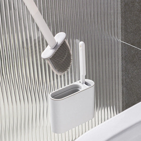 Wall Hanging Toilet Cleaning WC Brush Holder Long Handled Silicone