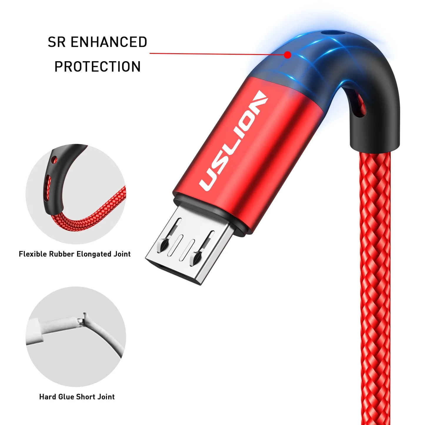 USLION 3A Micro USB Cable Fast Charge USB Data Cable Cord for Samsung