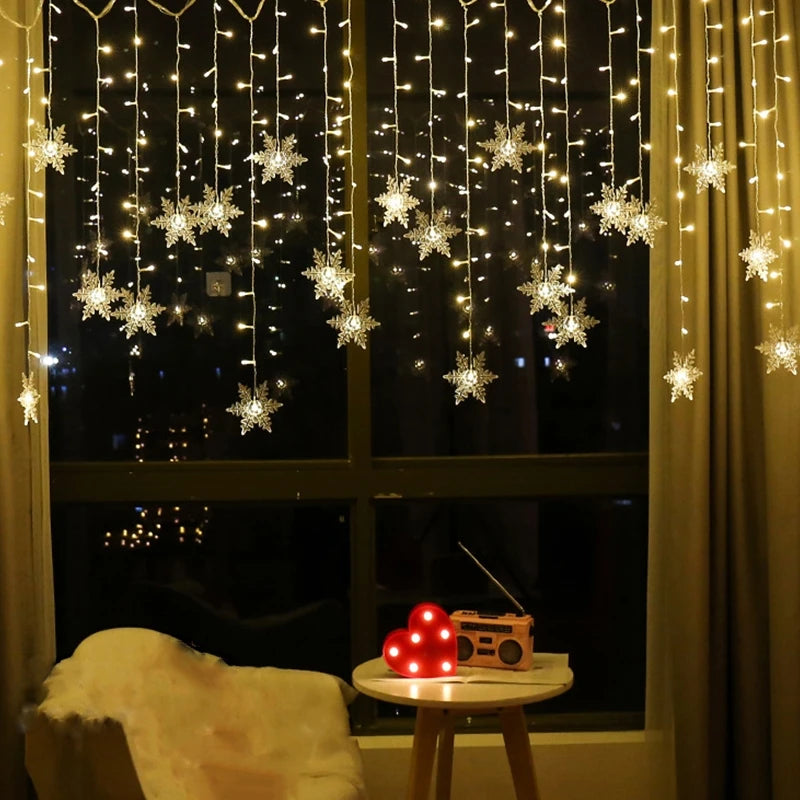 Christmas Snowflakes LED String Lights Flashing Fairy Curtain Lights