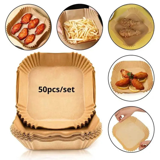 50pcs/set Air Fryer Disposable Paper Parchment Wood Pulp Steamer